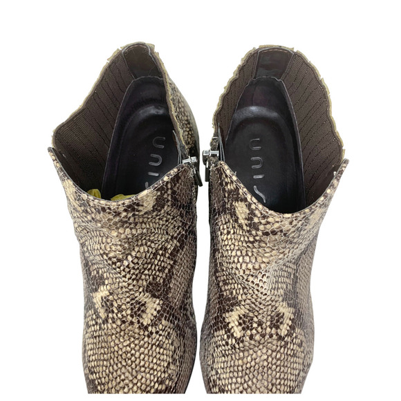 Unisa Sz 9 Brown Snake Reptile Embossed Vegan Leather Print Ankle Boots Booties - Picture 7 of 11